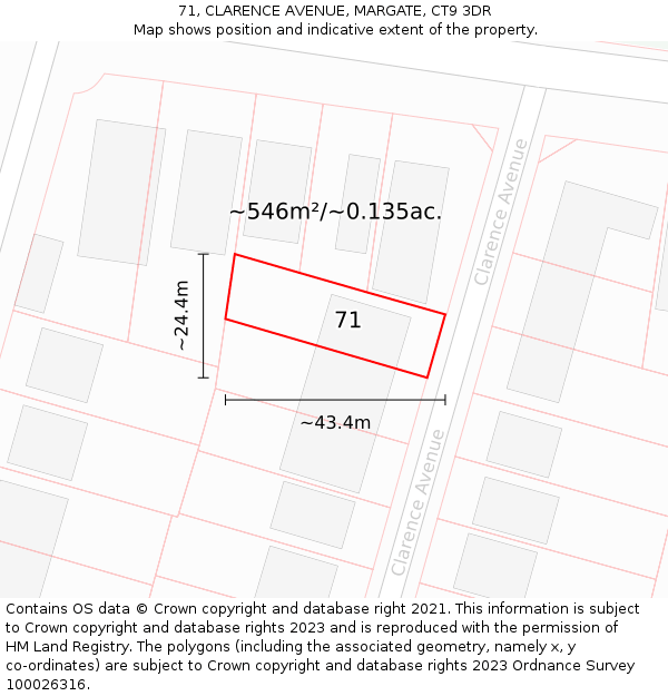 71, CLARENCE AVENUE, MARGATE, CT9 3DR: Plot and title map