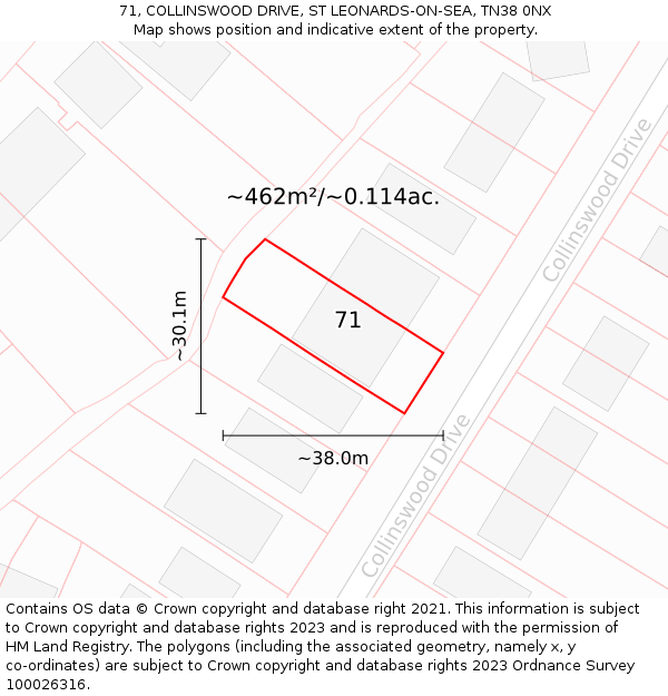 71, COLLINSWOOD DRIVE, ST LEONARDS-ON-SEA, TN38 0NX: Plot and title map