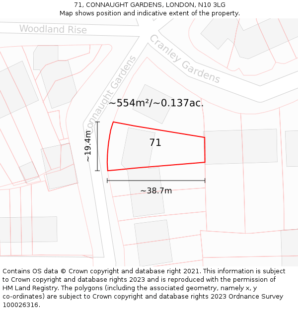 71, CONNAUGHT GARDENS, LONDON, N10 3LG: Plot and title map