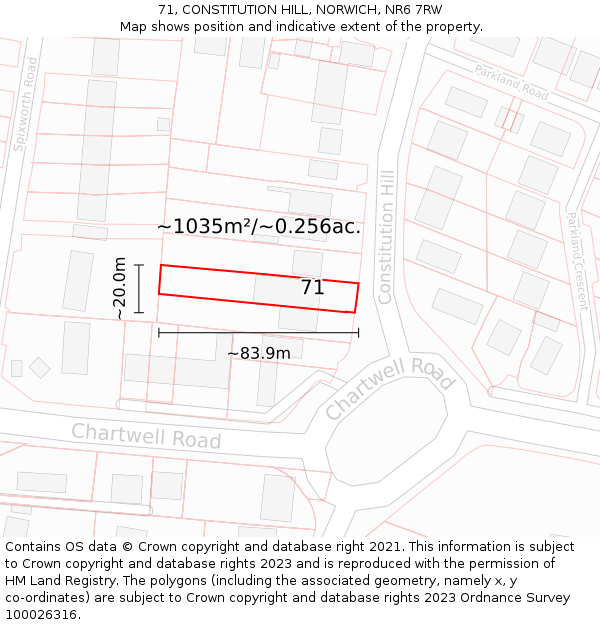 71, CONSTITUTION HILL, NORWICH, NR6 7RW: Plot and title map