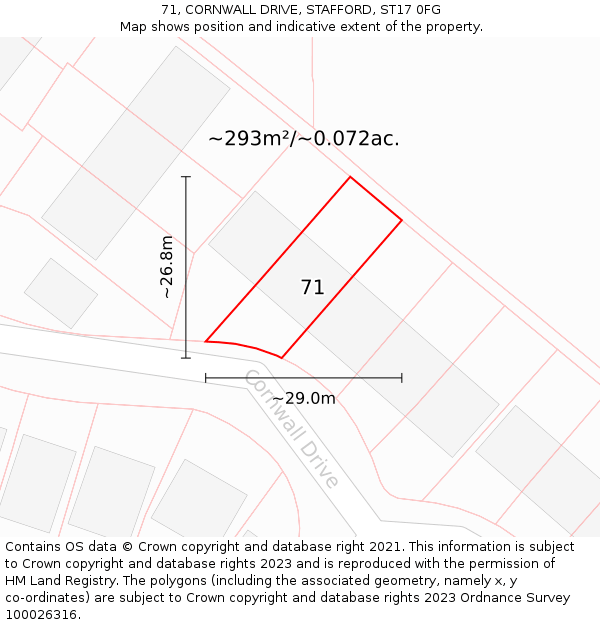 71, CORNWALL DRIVE, STAFFORD, ST17 0FG: Plot and title map