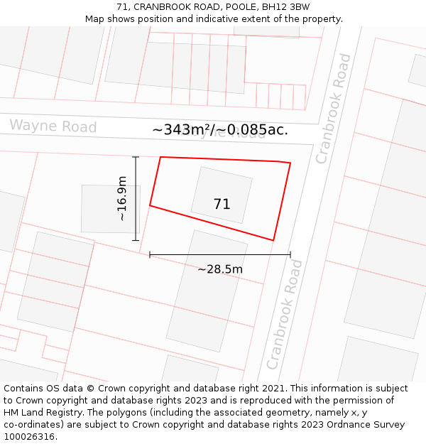 71, CRANBROOK ROAD, POOLE, BH12 3BW: Plot and title map