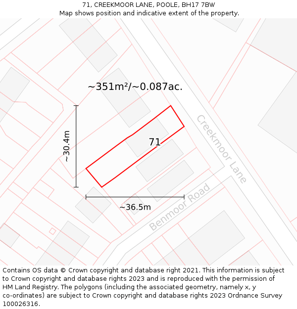 71, CREEKMOOR LANE, POOLE, BH17 7BW: Plot and title map