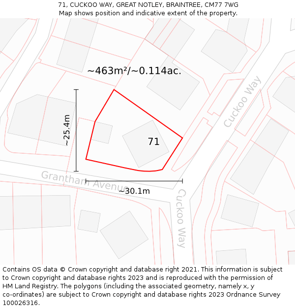 71, CUCKOO WAY, GREAT NOTLEY, BRAINTREE, CM77 7WG: Plot and title map