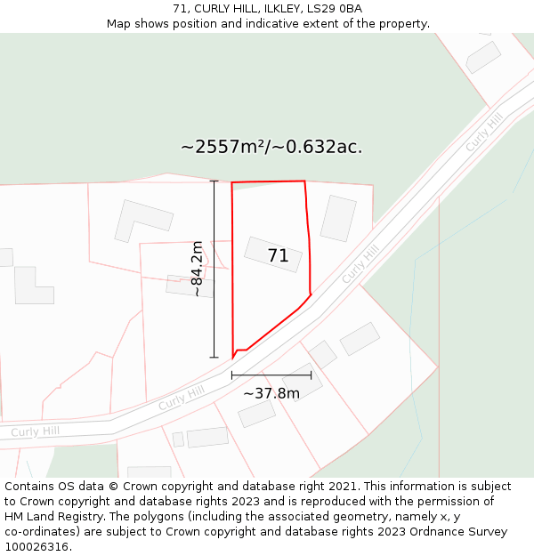 71, CURLY HILL, ILKLEY, LS29 0BA: Plot and title map