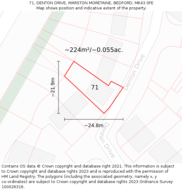 71, DENTON DRIVE, MARSTON MORETAINE, BEDFORD, MK43 0FE: Plot and title map