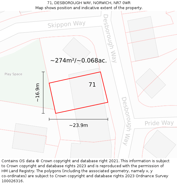 71, DESBOROUGH WAY, NORWICH, NR7 0WR: Plot and title map