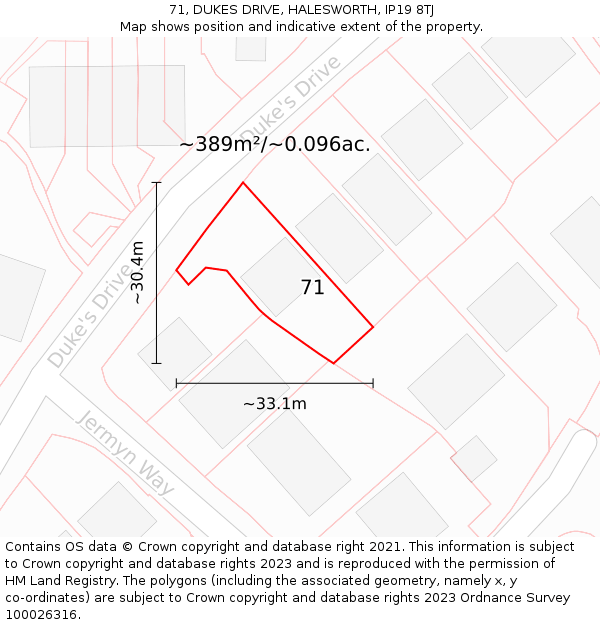 71, DUKES DRIVE, HALESWORTH, IP19 8TJ: Plot and title map