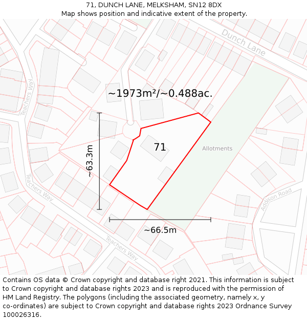 71, DUNCH LANE, MELKSHAM, SN12 8DX: Plot and title map