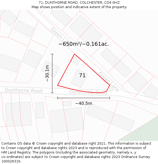 71, DUNTHORNE ROAD, COLCHESTER, CO4 0HZ: Plot and title map