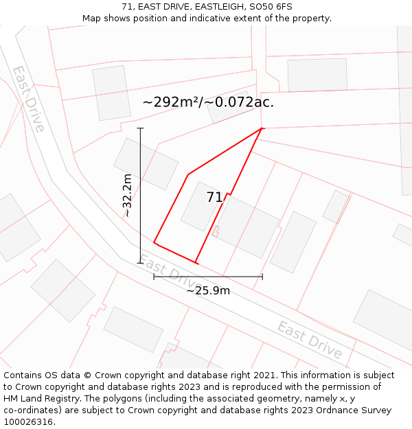 71, EAST DRIVE, EASTLEIGH, SO50 6FS: Plot and title map