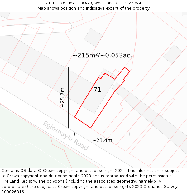 71, EGLOSHAYLE ROAD, WADEBRIDGE, PL27 6AF: Plot and title map