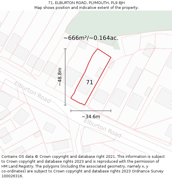 71, ELBURTON ROAD, PLYMOUTH, PL9 8JH: Plot and title map