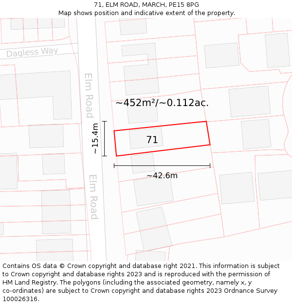 71, ELM ROAD, MARCH, PE15 8PG: Plot and title map