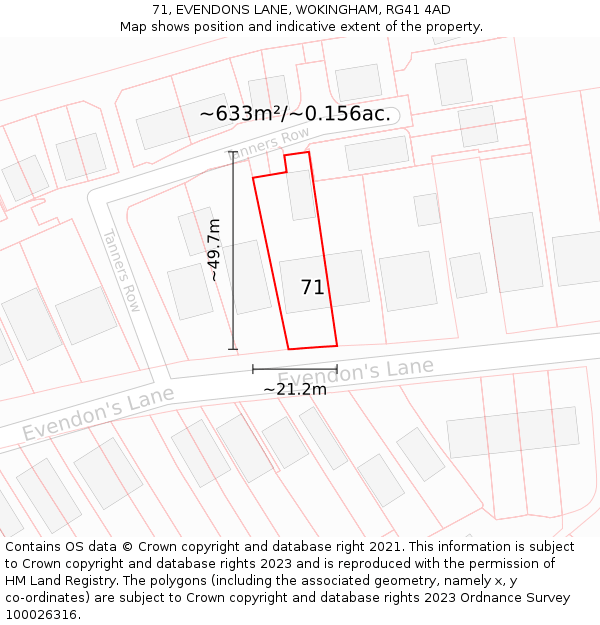 71, EVENDONS LANE, WOKINGHAM, RG41 4AD: Plot and title map