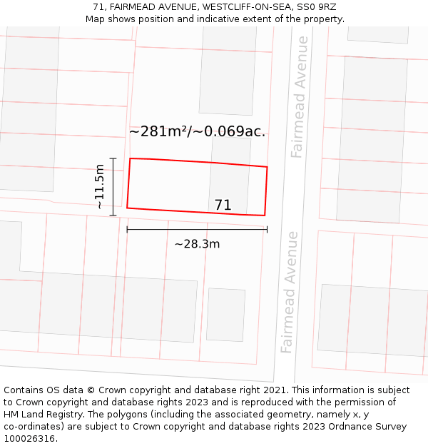 71, FAIRMEAD AVENUE, WESTCLIFF-ON-SEA, SS0 9RZ: Plot and title map