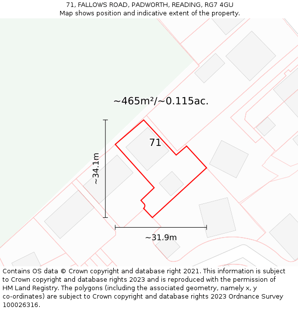 71, FALLOWS ROAD, PADWORTH, READING, RG7 4GU: Plot and title map