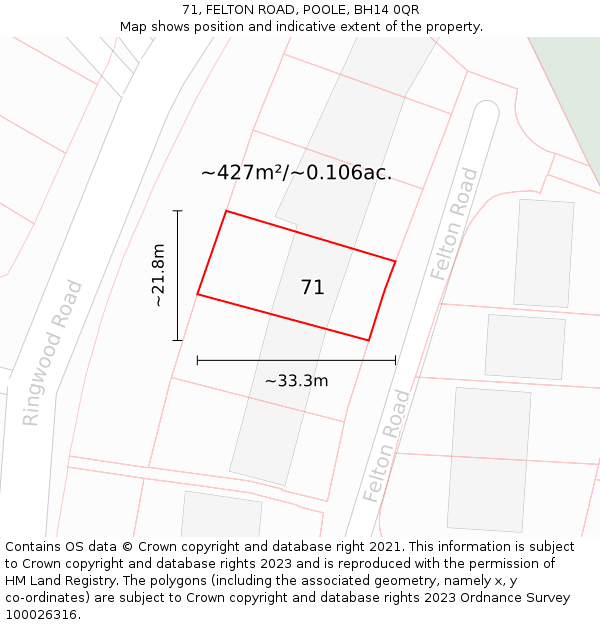 71, FELTON ROAD, POOLE, BH14 0QR: Plot and title map