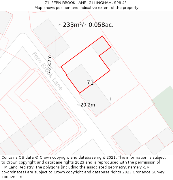 71, FERN BROOK LANE, GILLINGHAM, SP8 4FL: Plot and title map