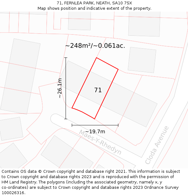 71, FERNLEA PARK, NEATH, SA10 7SX: Plot and title map