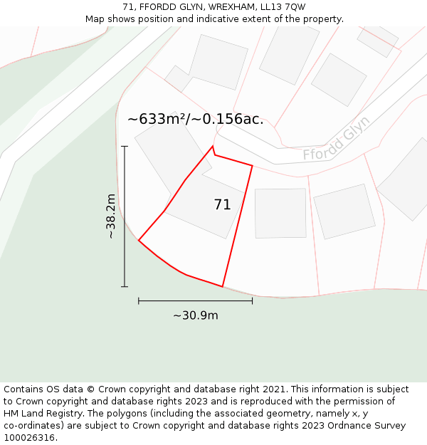 71, FFORDD GLYN, WREXHAM, LL13 7QW: Plot and title map