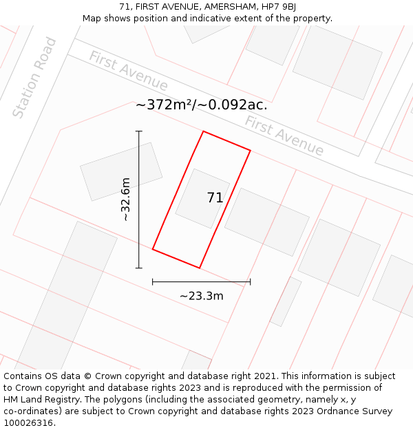 71, FIRST AVENUE, AMERSHAM, HP7 9BJ: Plot and title map