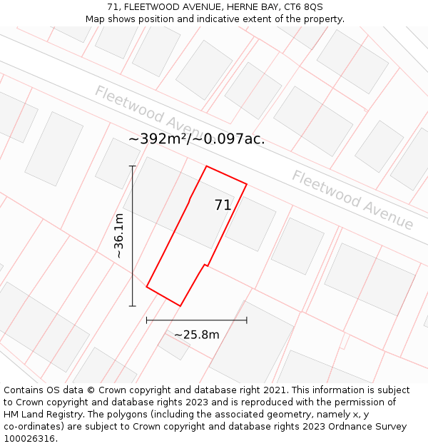 71, FLEETWOOD AVENUE, HERNE BAY, CT6 8QS: Plot and title map