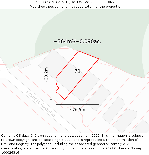 71, FRANCIS AVENUE, BOURNEMOUTH, BH11 8NX: Plot and title map