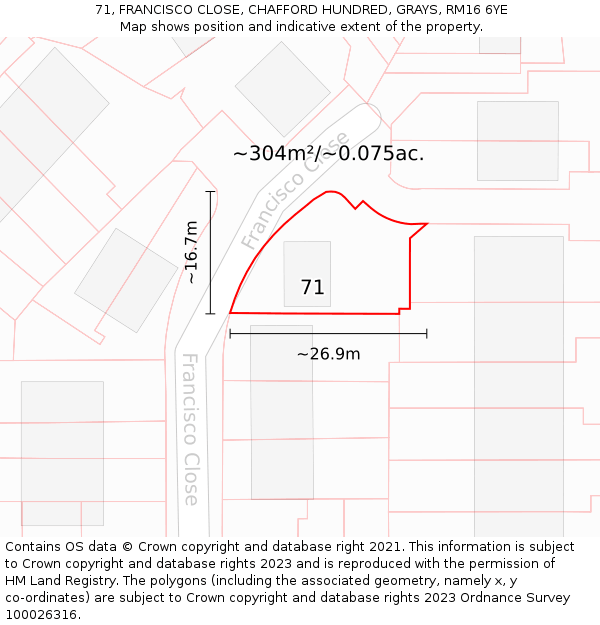 71, FRANCISCO CLOSE, CHAFFORD HUNDRED, GRAYS, RM16 6YE: Plot and title map