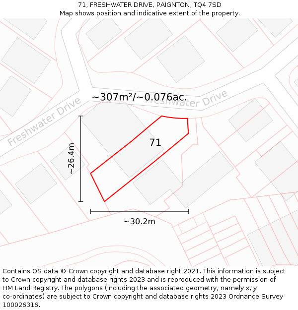 71, FRESHWATER DRIVE, PAIGNTON, TQ4 7SD: Plot and title map