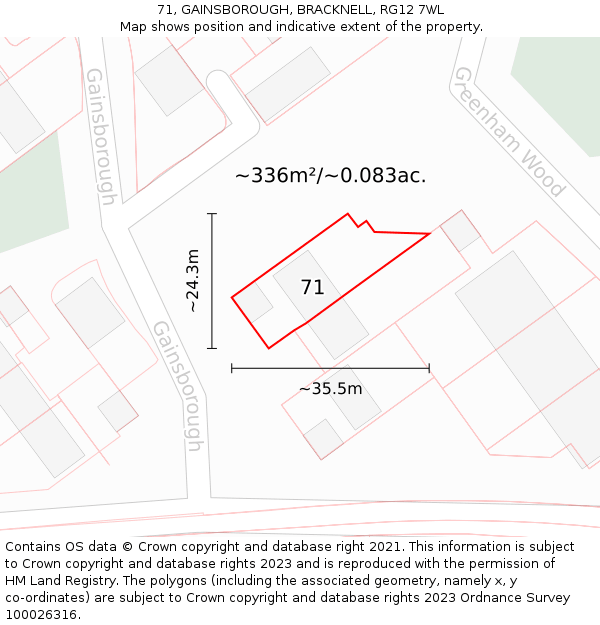 71, GAINSBOROUGH, BRACKNELL, RG12 7WL: Plot and title map