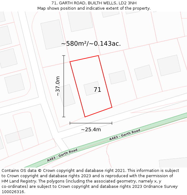 71, GARTH ROAD, BUILTH WELLS, LD2 3NH: Plot and title map