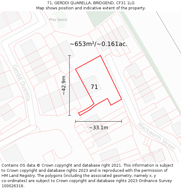 71, GERDDI QUARELLA, BRIDGEND, CF31 1LG: Plot and title map