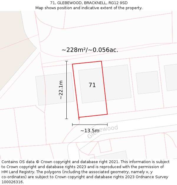 71, GLEBEWOOD, BRACKNELL, RG12 9SD: Plot and title map