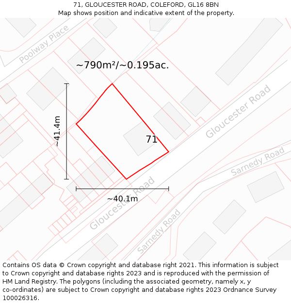71, GLOUCESTER ROAD, COLEFORD, GL16 8BN: Plot and title map