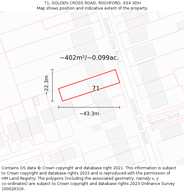 71, GOLDEN CROSS ROAD, ROCHFORD, SS4 3DH: Plot and title map