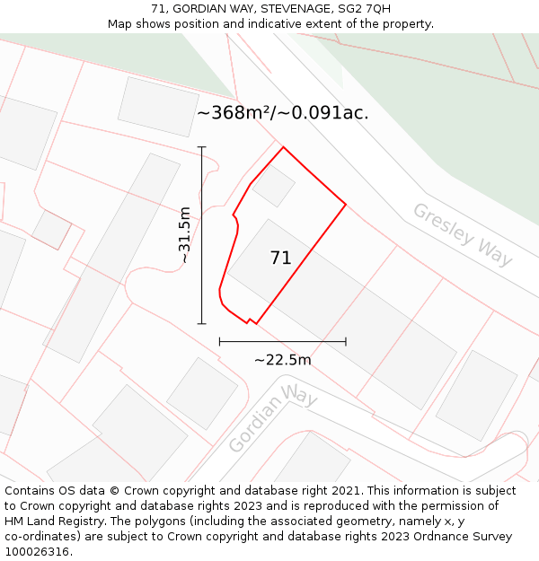 71, GORDIAN WAY, STEVENAGE, SG2 7QH: Plot and title map