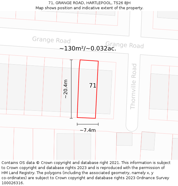 71, GRANGE ROAD, HARTLEPOOL, TS26 8JH: Plot and title map