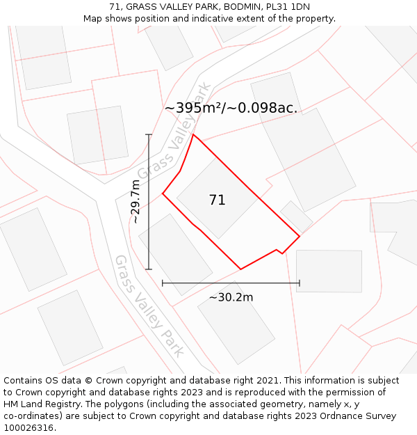 71, GRASS VALLEY PARK, BODMIN, PL31 1DN: Plot and title map