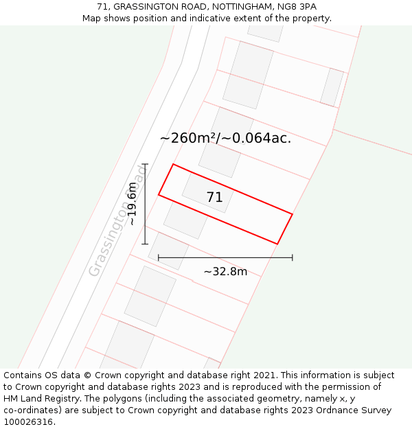 71, GRASSINGTON ROAD, NOTTINGHAM, NG8 3PA: Plot and title map