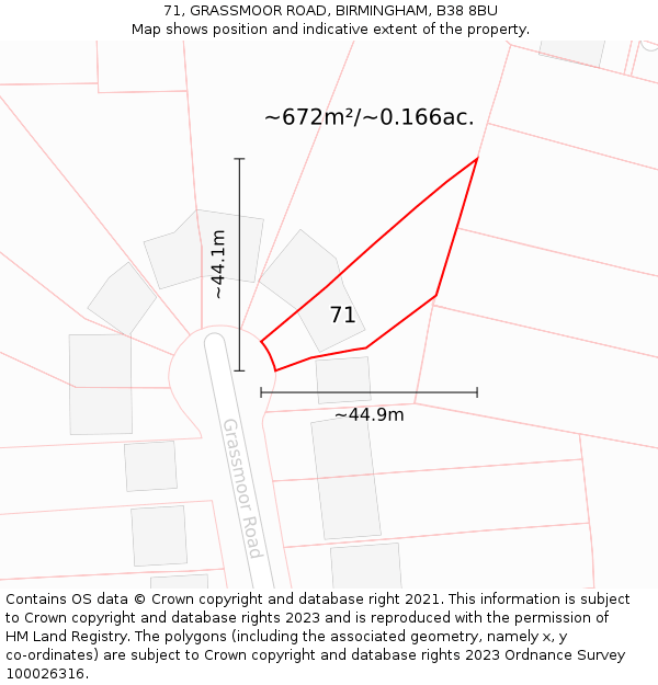 71, GRASSMOOR ROAD, BIRMINGHAM, B38 8BU: Plot and title map