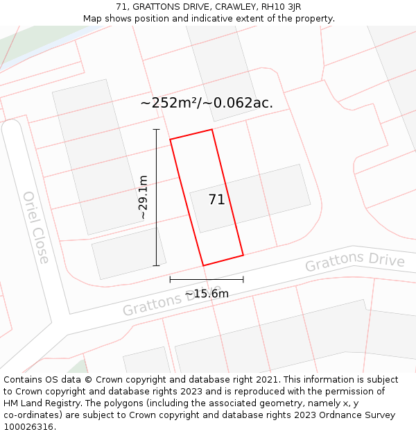 71, GRATTONS DRIVE, CRAWLEY, RH10 3JR: Plot and title map