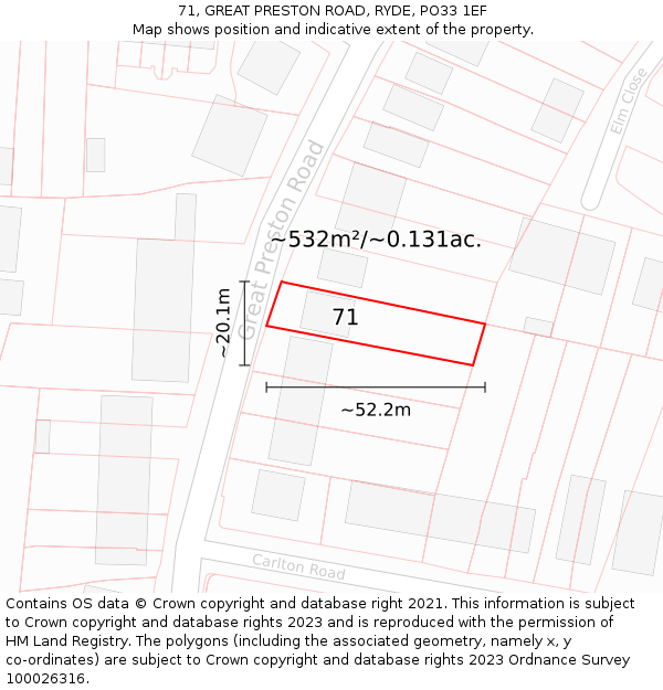 71, GREAT PRESTON ROAD, RYDE, PO33 1EF: Plot and title map