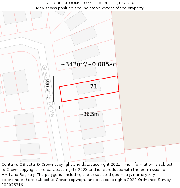 71, GREENLOONS DRIVE, LIVERPOOL, L37 2LX: Plot and title map