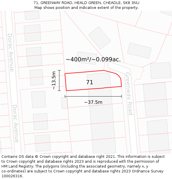 71, GREENWAY ROAD, HEALD GREEN, CHEADLE, SK8 3NU: Plot and title map