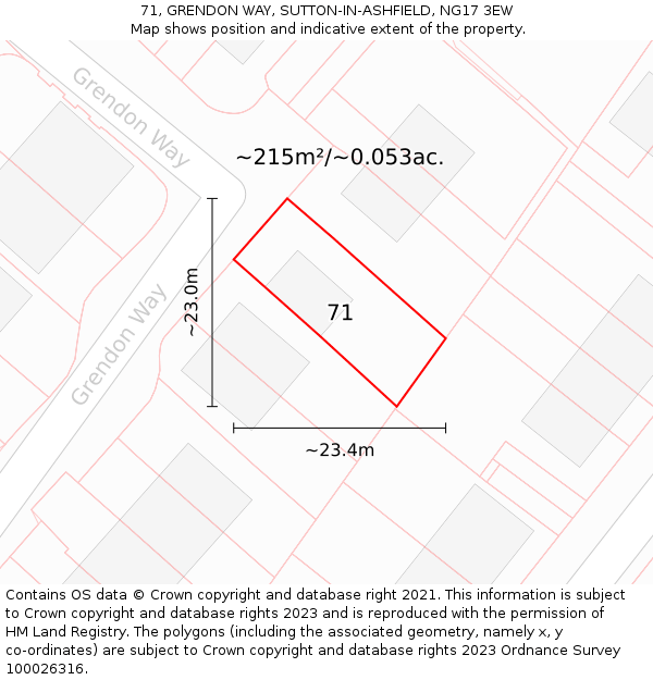 71, GRENDON WAY, SUTTON-IN-ASHFIELD, NG17 3EW: Plot and title map