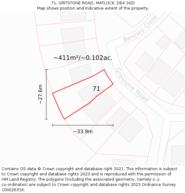 71, GRITSTONE ROAD, MATLOCK, DE4 3GD: Plot and title map