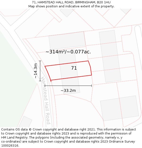 71, HAMSTEAD HALL ROAD, BIRMINGHAM, B20 1HU: Plot and title map