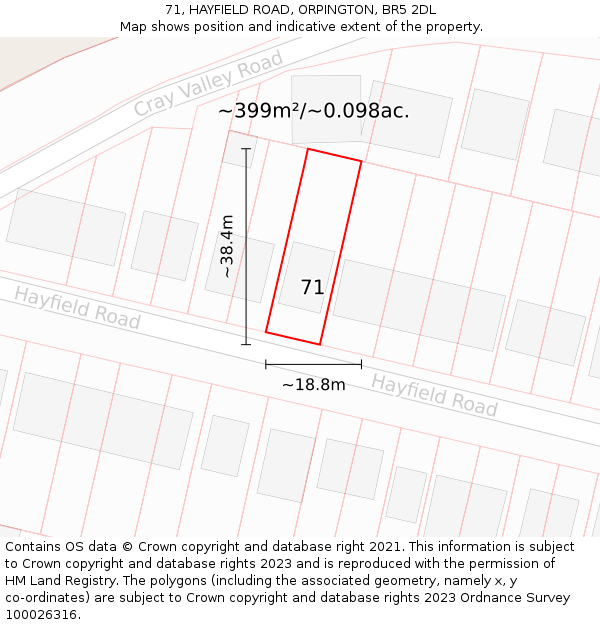 71, HAYFIELD ROAD, ORPINGTON, BR5 2DL: Plot and title map