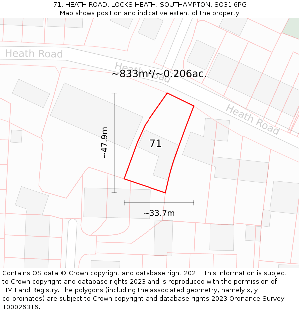 71, HEATH ROAD, LOCKS HEATH, SOUTHAMPTON, SO31 6PG: Plot and title map